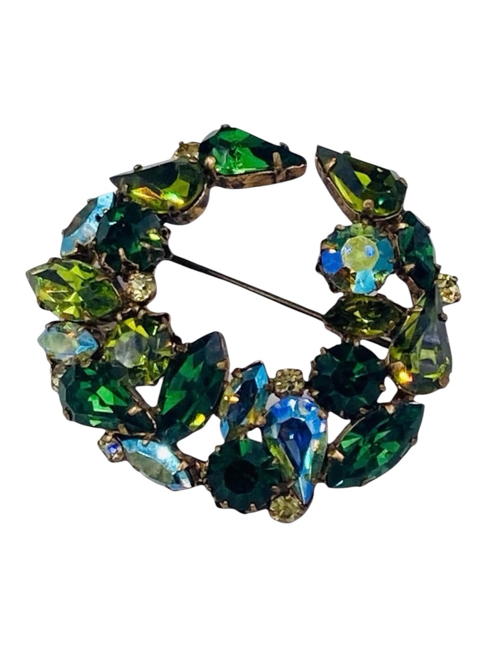 Vintage Austria Shades of Green Rhinestone Brooch